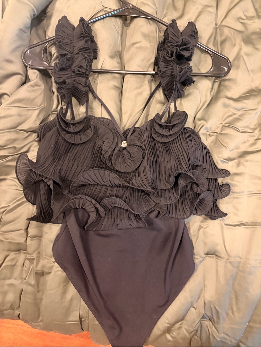 Free People Black Ruffle One-Piece Swimsuit